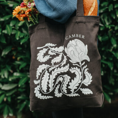Tote with Botanical patter and Camber Logo