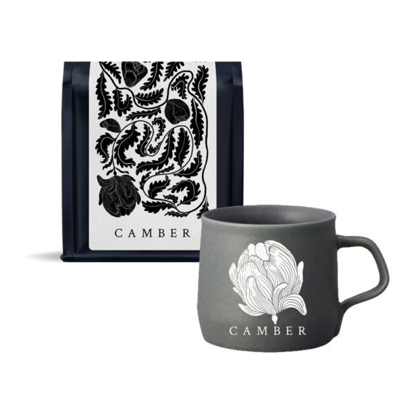 Bag of Coffee and Mug with Botanical Print