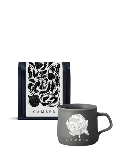 Bag of Coffee and Mug with Botanical Print